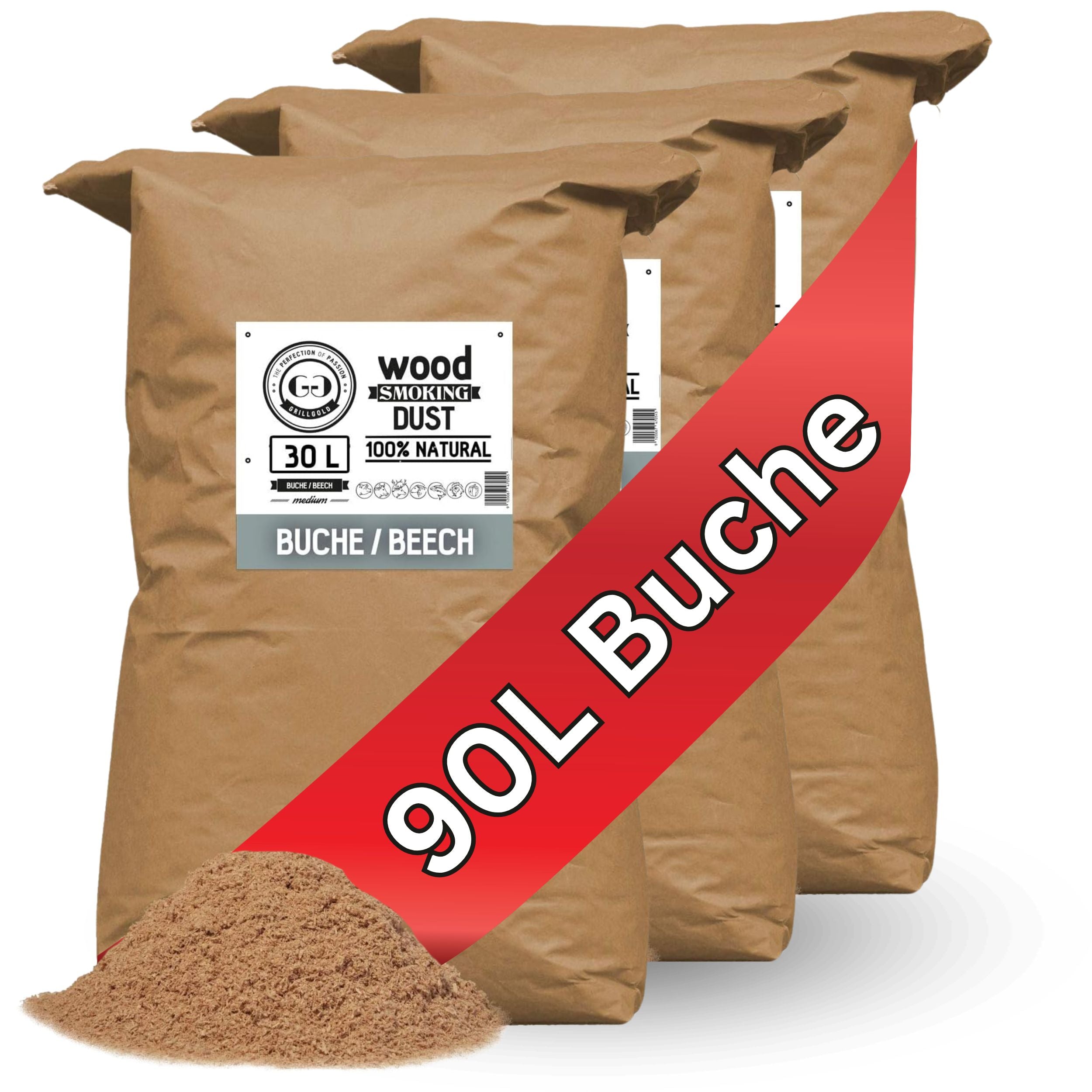 Buchenholz Räuchermehl-Set 90L - in 3x30L Papier-Säcken